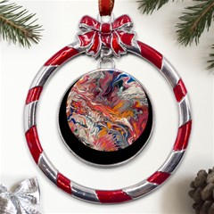 Abstract Flames Metal Red Ribbon Round Ornament