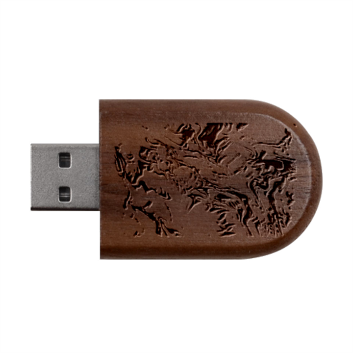 Abstract flames Wood Oval USB Flash Drive