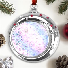 Digital Art Artwork Abstract Pink Purple Metal Snowflake Red Crystal Round Ornament by Dutashop