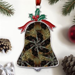 Abstract Ornate Organic Texture Design Print Metal Holly Leaf Bell Ornament