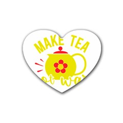 Make Tea Not War  Rubber Coaster (heart) by ConteMonfrey