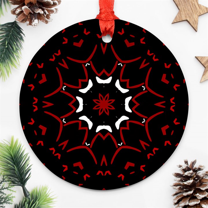 Red Shapes Mandala   Ornament (Round)