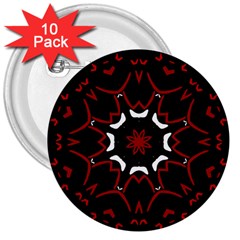 Red Shapes Mandala   3  Buttons (10 Pack) 