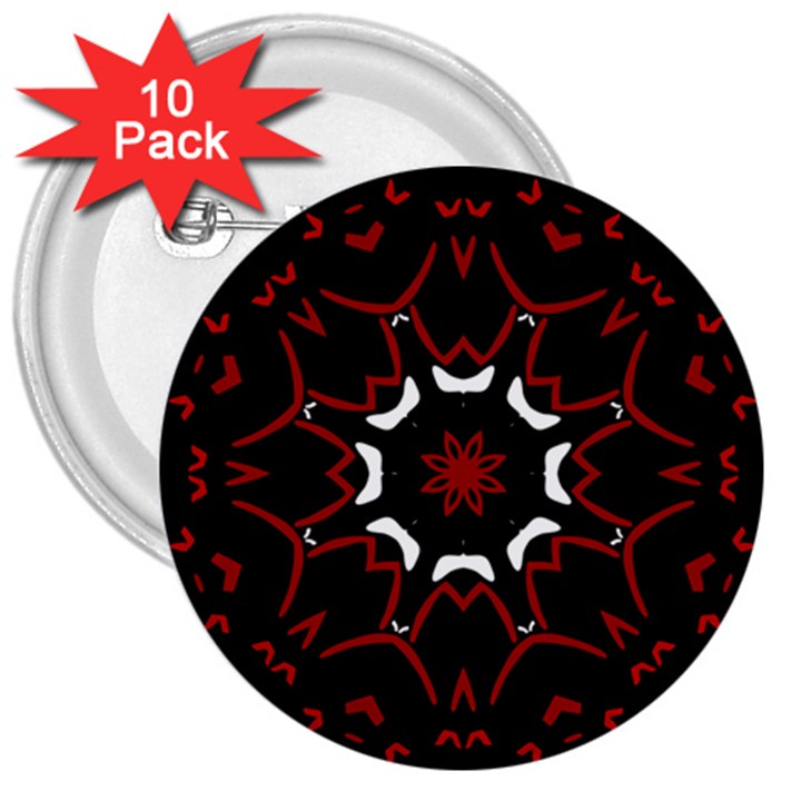 Red Shapes Mandala   3  Buttons (10 pack) 