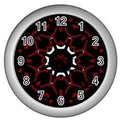 Red Shapes Mandala   Wall Clock (silver)