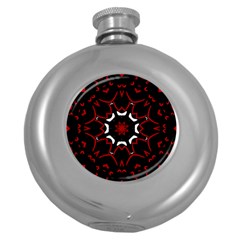 Red Shapes Mandala   Round Hip Flask (5 Oz)