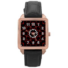 Red Shapes Mandala   Rose Gold Leather Watch 