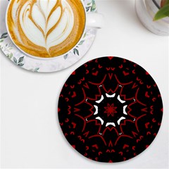 Red Shapes Mandala   Uv Print Round Tile Coaster by ConteMonfrey