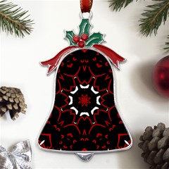 Red Shapes Mandala   Metal Holly Leaf Bell Ornament