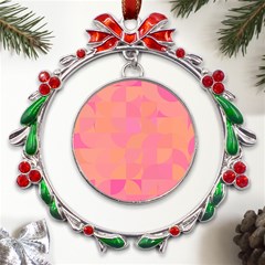 Geometric Pink Ocean  Metal X mas Wreath Ribbon Ornament