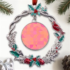 Geometric Pink Ocean  Metal X mas Wreath Holly Leaf Ornament