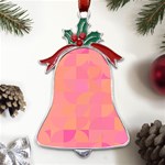 Geometric Pink Ocean  Metal Holly Leaf Bell Ornament Front