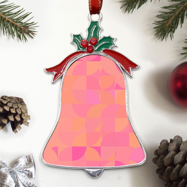 Geometric Pink Ocean  Metal Holly Leaf Bell Ornament