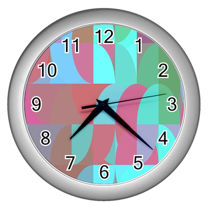 Geometric Ocean Purple Blue Pink Wall Clock (Silver)