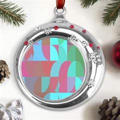 Geometric Ocean Purple Blue Pink Metal Snowflake Red Crystal Round Ornament