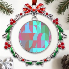 Geometric Ocean Purple Blue Pink Metal X mas Wreath Ribbon Ornament