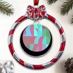 Geometric Ocean Purple Blue Pink Metal Red Ribbon Round Ornament