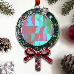 Geometric Ocean Purple Blue Pink Metal X mas Lollipop With Crystal Ornament