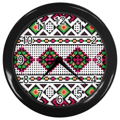 Ukrainian Folk Seamless Pattern Ethnic Ornament Border Element Traditional Wall Clock (black)