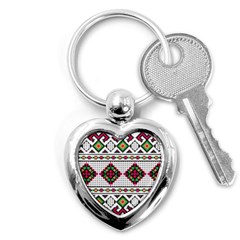 Ukrainian Folk Seamless Pattern Ethnic Ornament Border Element Traditional Key Chain (heart)