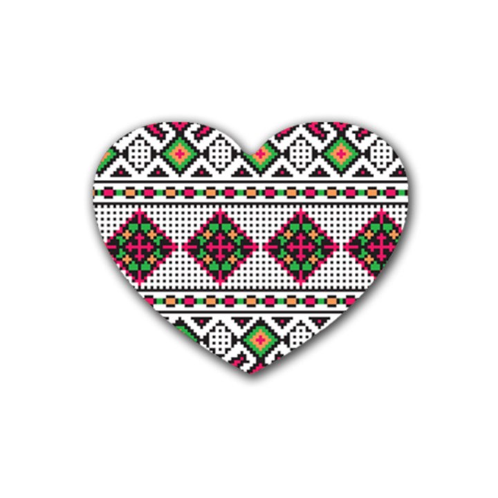 Ukrainian Folk Seamless Pattern Ethnic Ornament Border Element Traditional Rubber Coaster (Heart)