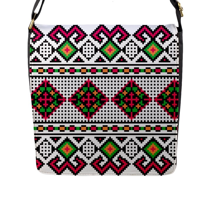 Ukrainian Folk Seamless Pattern Ethnic Ornament Border Element Traditional Flap Closure Messenger Bag (L)