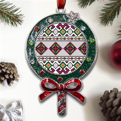 Ukrainian Folk Seamless Pattern Ethnic Ornament Border Element Traditional Metal X mas Lollipop With Crystal Ornament