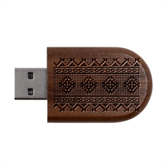 Ukrainian Folk Seamless Pattern Ethnic Ornament Border Element Traditional Wood Oval Usb Flash Drive