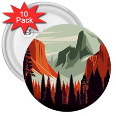 Mountains 3  Buttons (10 Pack) 