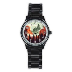 Mountains Stainless Steel Round Watch