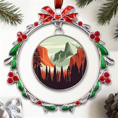 Mountains Metal X mas Wreath Ribbon Ornament by Salmanaz77