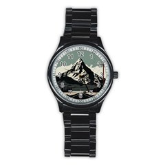 Mountains Stainless Steel Round Watch