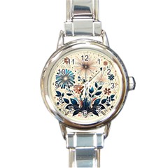 Flowers Bloom Blossom Flora Modern Round Italian Charm Watch by Salmanaz77