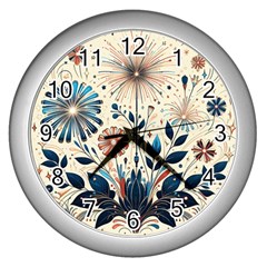 Flowers Bloom Blossom Flora Modern Wall Clock (silver)