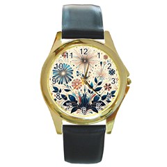 Flowers Bloom Blossom Flora Modern Round Gold Metal Watch by Salmanaz77