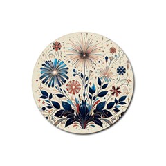 Flowers Bloom Blossom Flora Modern Rubber Round Coaster (4 Pack) by Salmanaz77