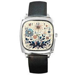 Flowers Bloom Blossom Flora Modern Square Metal Watch