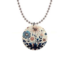 Flowers Bloom Blossom Flora Modern 1  Button Necklace by Salmanaz77