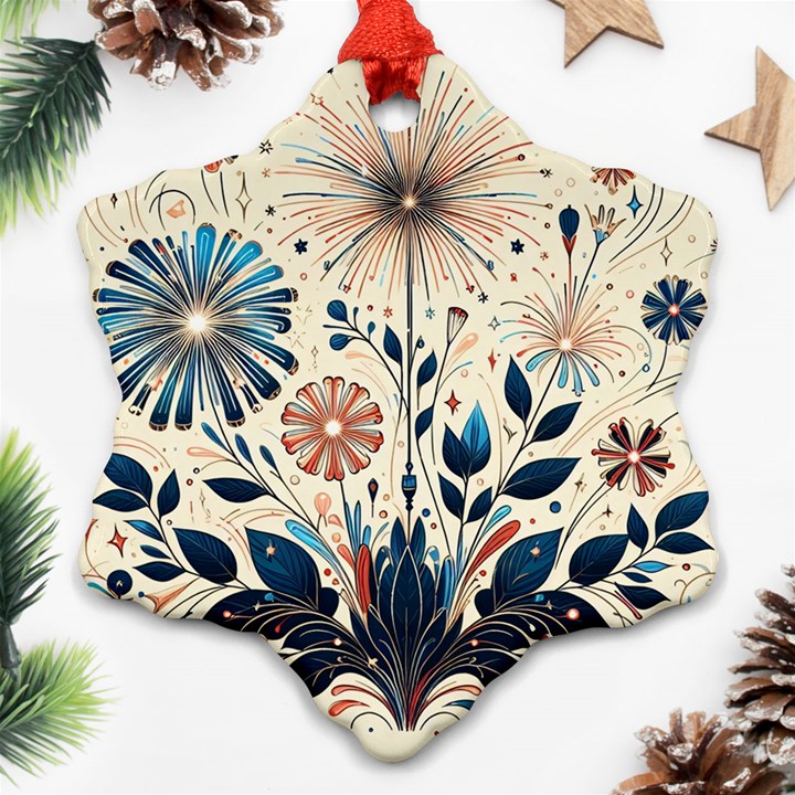 Flowers Bloom Blossom Flora Modern Snowflake Ornament (Two Sides)