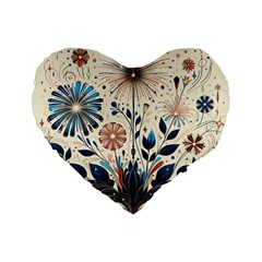 Flowers Bloom Blossom Flora Modern Standard 16  Premium Flano Heart Shape Cushions