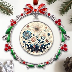 Flowers Bloom Blossom Flora Modern Metal X mas Wreath Ribbon Ornament by Salmanaz77