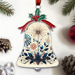 Flowers Bloom Blossom Flora Modern Metal Holly Leaf Bell Ornament by Salmanaz77