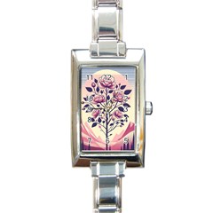 Roses Flowers Bloom Nature Blossom Rectangle Italian Charm Watch