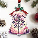 Roses Flowers Bloom Nature Blossom Metal Holly Leaf Bell Ornament Front