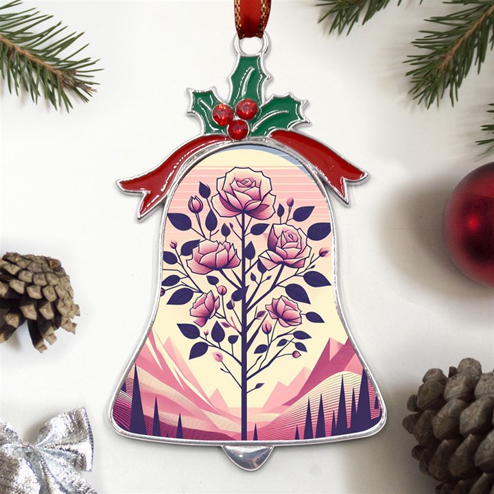 Roses Flowers Bloom Nature Blossom Metal Holly Leaf Bell Ornament