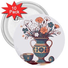 Flower Vase Nature Bloom Blossom 3  Buttons (10 Pack)  by Salmanaz77