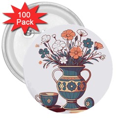 Flower Vase Nature Bloom Blossom 3  Buttons (100 Pack)  by Salmanaz77