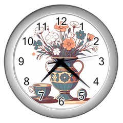 Flower Vase Nature Bloom Blossom Wall Clock (silver) by Salmanaz77