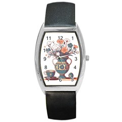 Flower Vase Nature Bloom Blossom Barrel Style Metal Watch by Salmanaz77