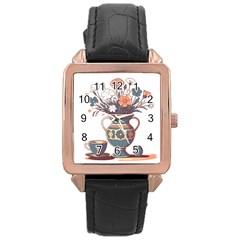 Flower Vase Nature Bloom Blossom Rose Gold Leather Watch  by Salmanaz77